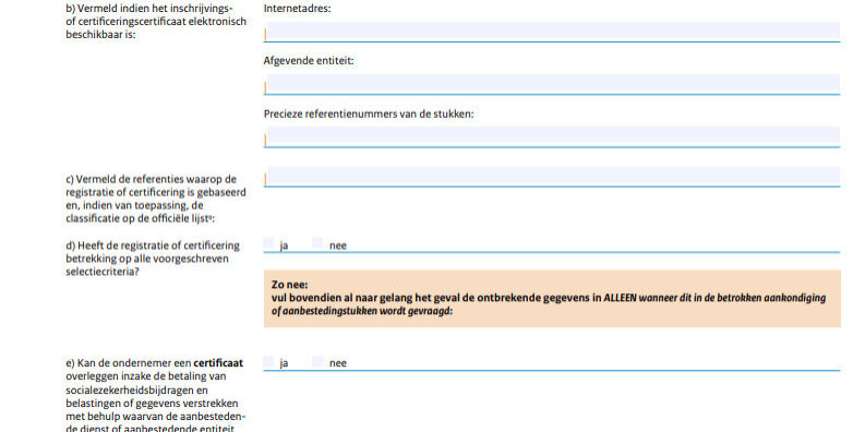 Onderdelen van Uniform Europees Aanbestedingsdocument